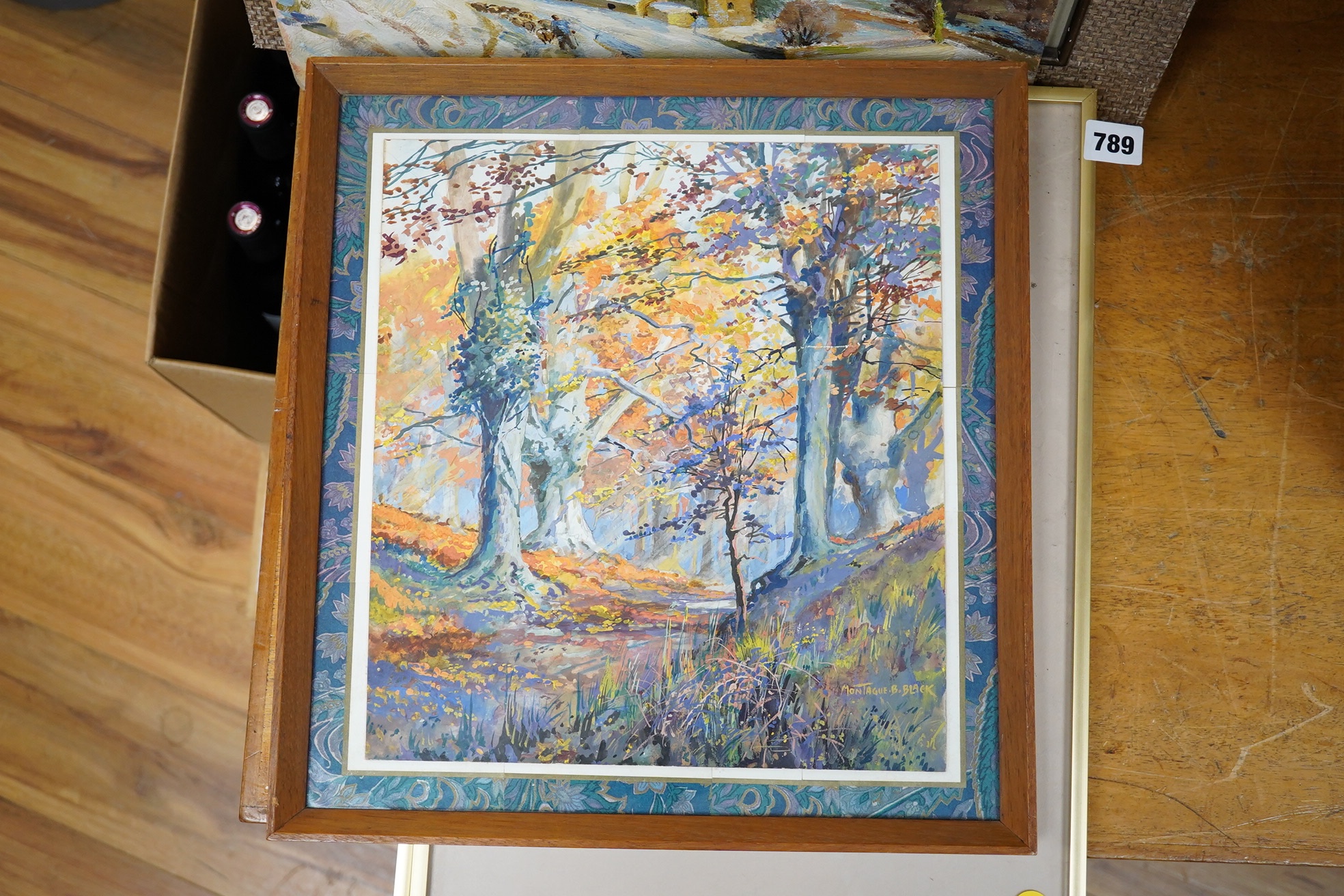Montague Birrell Black (1884-1964), gouache, autumnal woodland scene, signed, 32 x 29cm. Condition - good